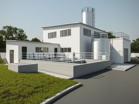 Das Gebäude der 4. Reinigungsstufe 3D animiert.