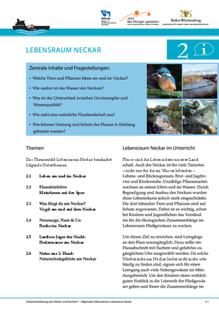 Erste Seite der Broschüre "Lebensraum Neckar" vom Netzwerk "Von Fischen und Frachtern"