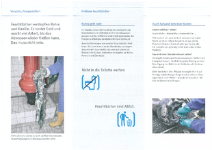 Flyer der Deutschen Vereinigung für Wasserwirtschaft, Abwasser und Abfall e. V., zur richtigen Entsorgung von Feuchttüchern. 