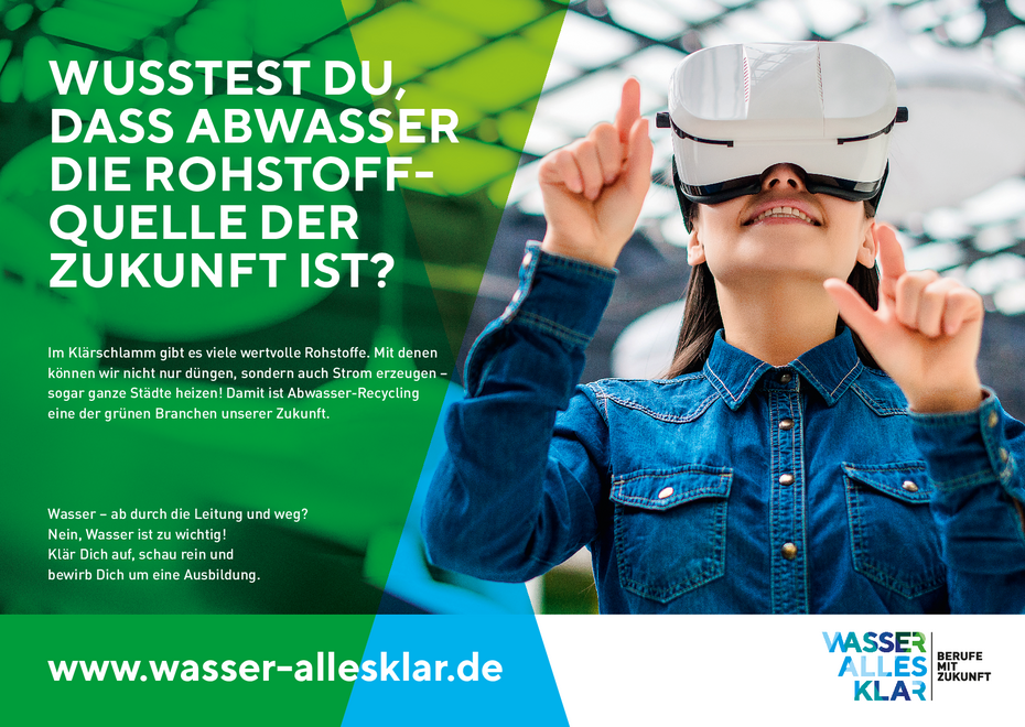 DWA Werbe- und Informationsplakat für Ausbildungssuchende in der Wasser- und Abwasserwirtschaft von "wasser-allesklar".